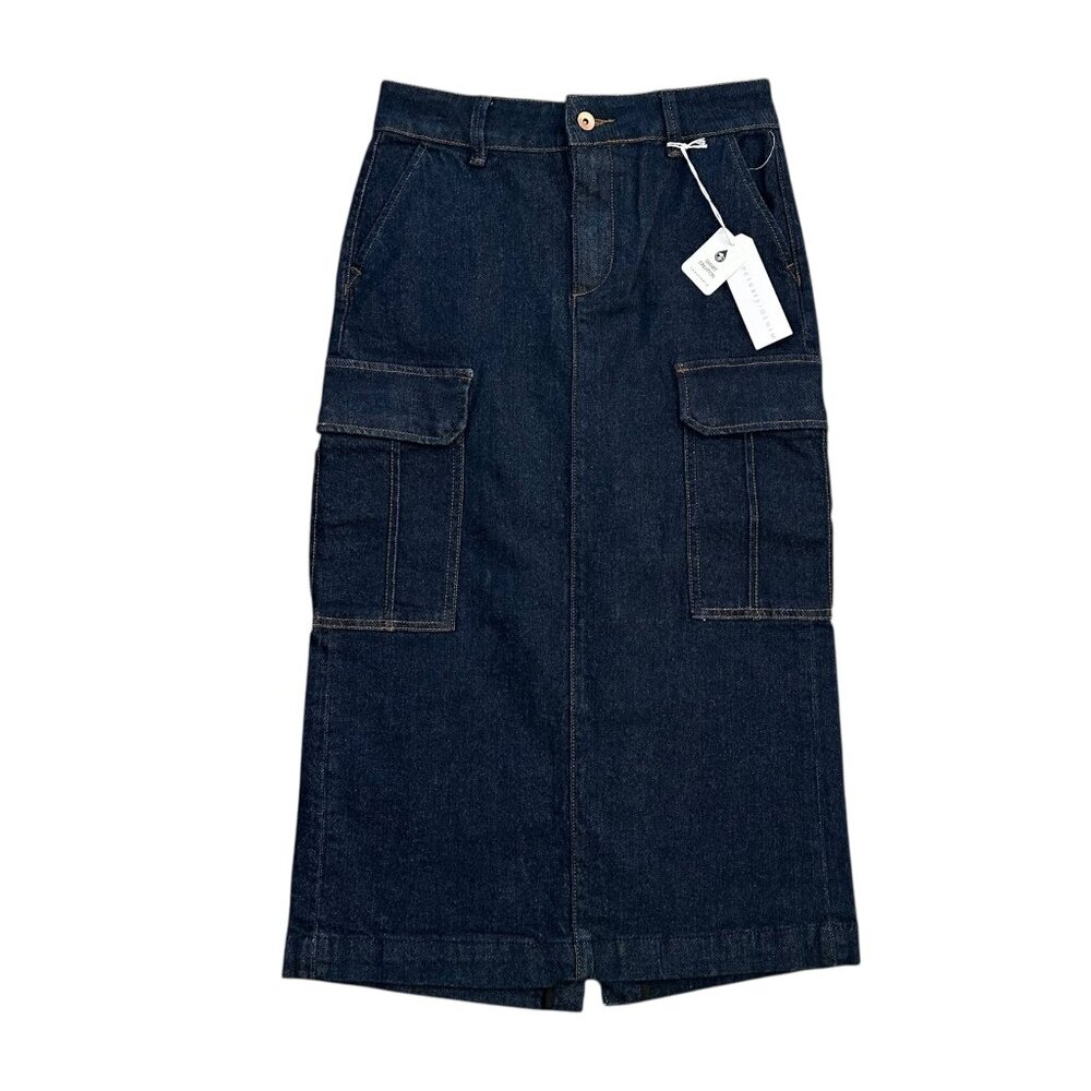 Sanctuary Women's Size 25 (Fits 28) Essential Denim Cargo Blue Midi Skirt NEW